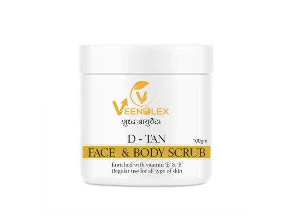 Ayurvedic VeenoLex D Tan Face and Body Scrub with Vitamin E and B for glowing and even skin