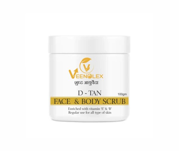 Ayurvedic VeenoLex D Tan Face and Body Scrub with Vitamin E and B for glowing and even skin