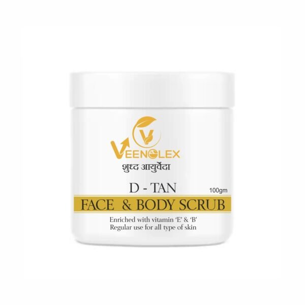 Ayurvedic VeenoLex D Tan Face and Body Scrub with Vitamin E and B for glowing and even skin