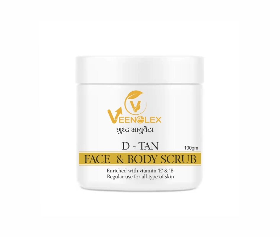 Ayurvedic VeenoLex D Tan Face and Body Scrub with Vitamin E and B for glowing and even skin