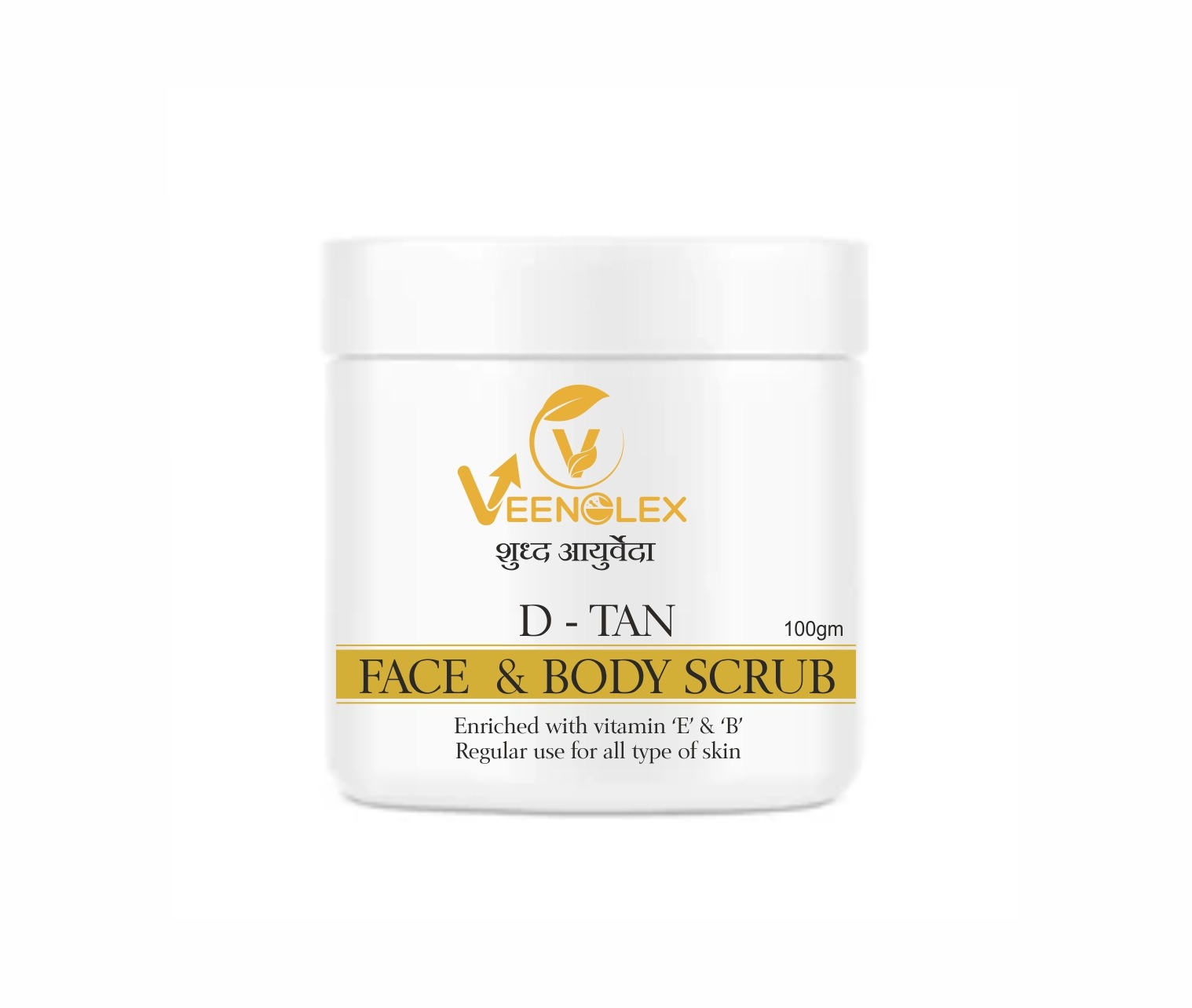 VeenoLex D Tan Face and Body Scrub – Natural Skin Brightening Formula Ayurvedic VeenoLex D Tan Face and Body Scrub with Vitamin E and B for glowing and even skin